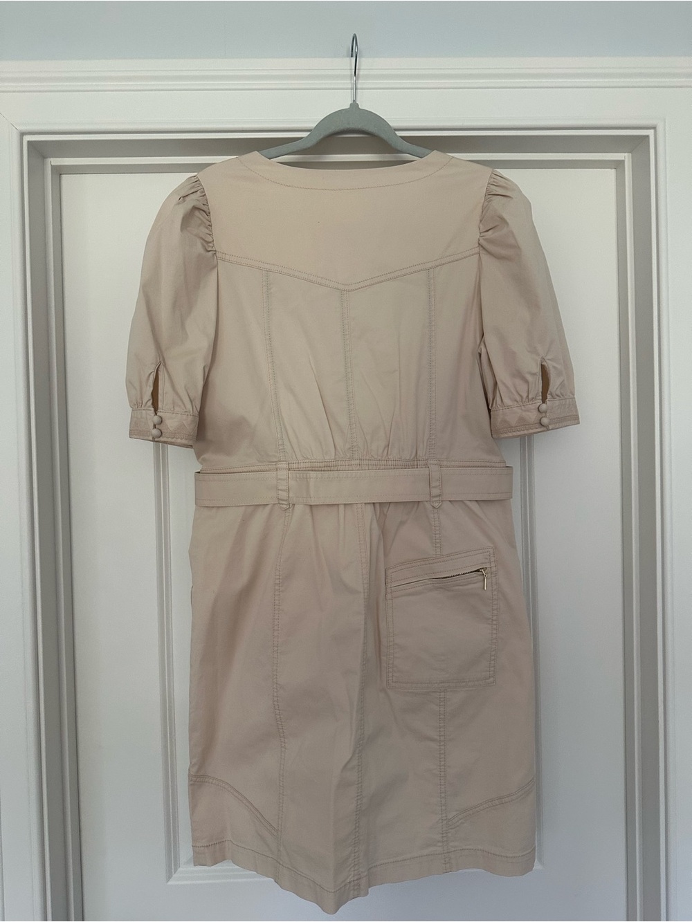 Anthropologie Cream Zip-Front Mini Dress with Puff Sleeves - Picture 4 of 11